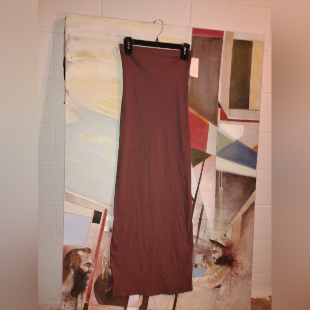 Brown Column Ribbed Strapless Dress Size XS